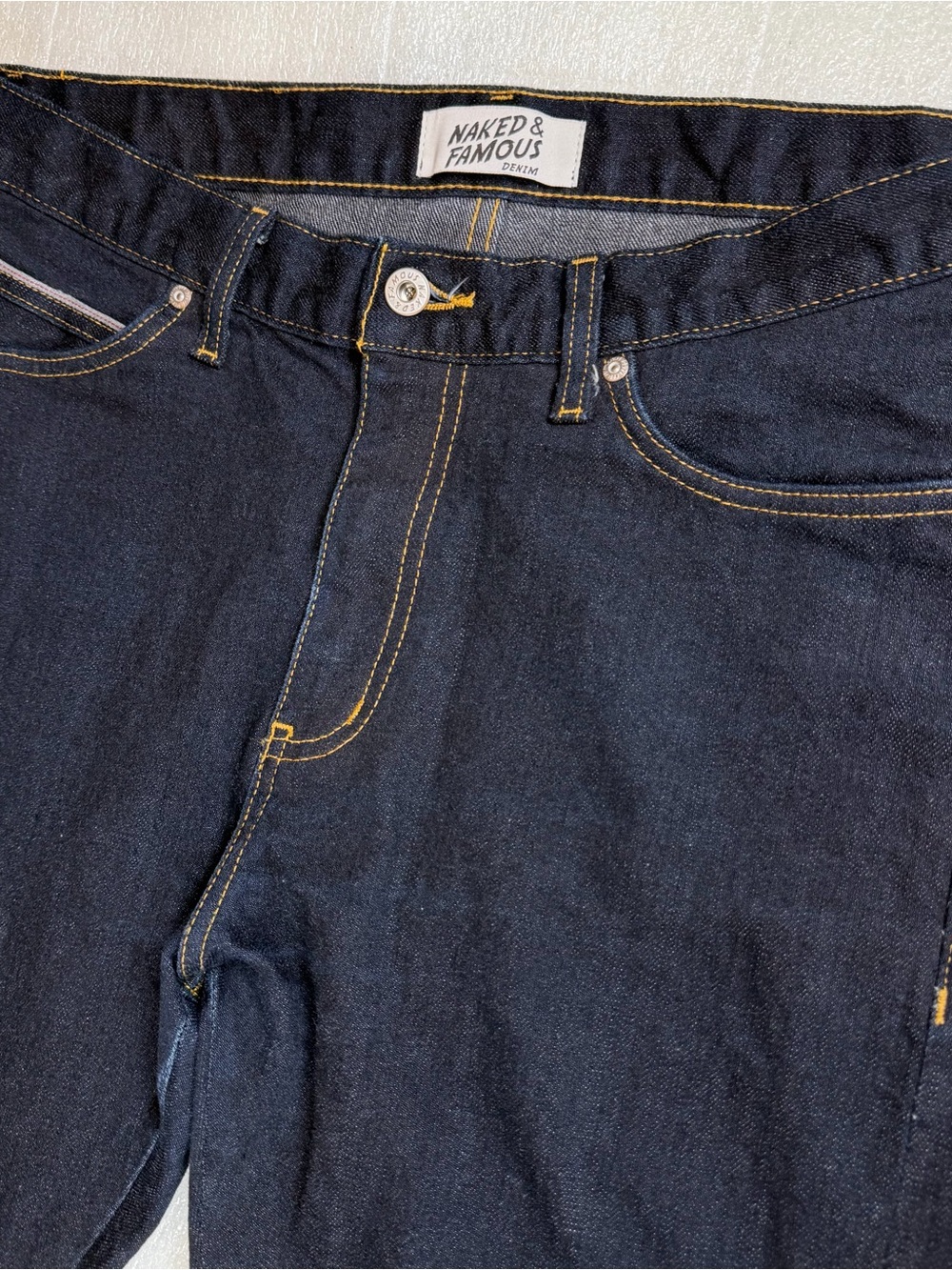 Naked And Famous Stacked Guy Indigo Stretch 33x32 Selveged Jeans Party Note